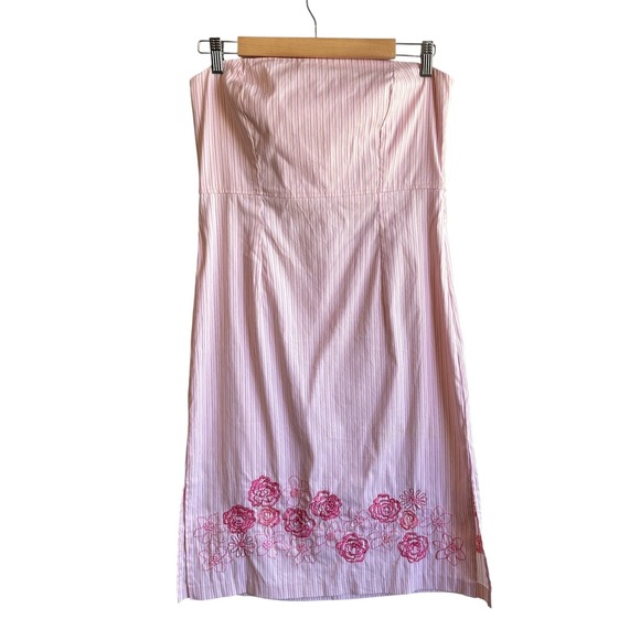 Express Dresses & Skirts - Express Dress Pink Striped Floral Embroidered Coquette Size 14 Summer Whimsical